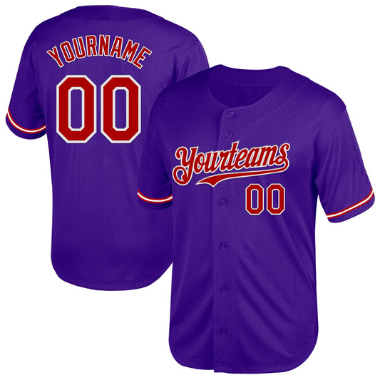 Custom Purple Red-White Mesh Authentic Throwback Baseball Jersey - Sky-Custom