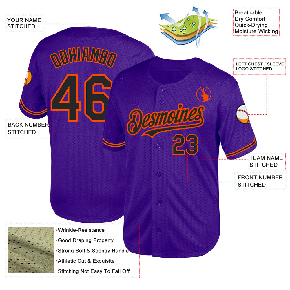 Custom Purple Black-Orange Mesh Authentic Throwback Baseball Jersey - Sky-Custom