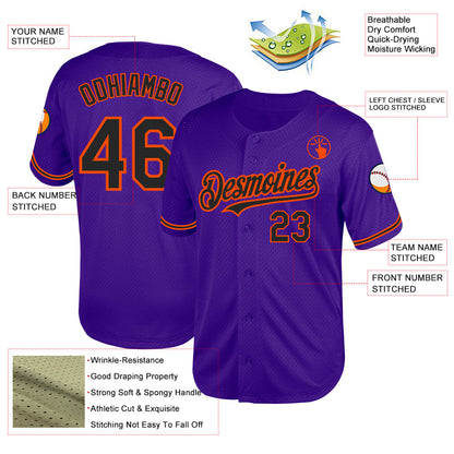 Custom Purple Black-Orange Mesh Authentic Throwback Baseball Jersey - Sky-Custom