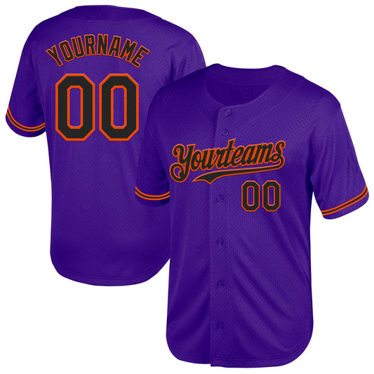 Custom Purple Black-Orange Mesh Authentic Throwback Baseball Jersey - Sky-Custom