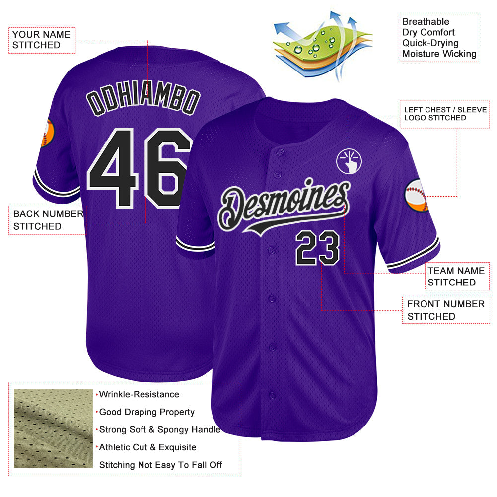 Custom Purple Black-White Mesh Authentic Throwback Baseball Jersey - Sky-Custom