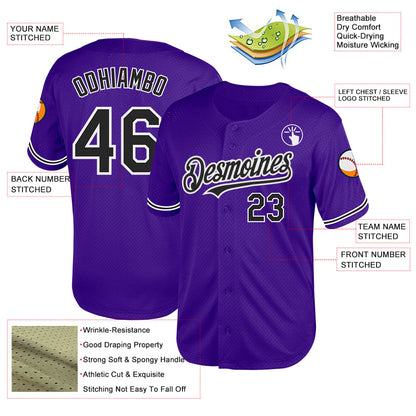 Custom Purple Black-White Mesh Authentic Throwback Baseball Jersey - Sky-Custom