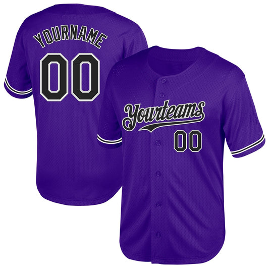 Custom Purple Black-White Mesh Authentic Throwback Baseball Jersey - Sky-Custom