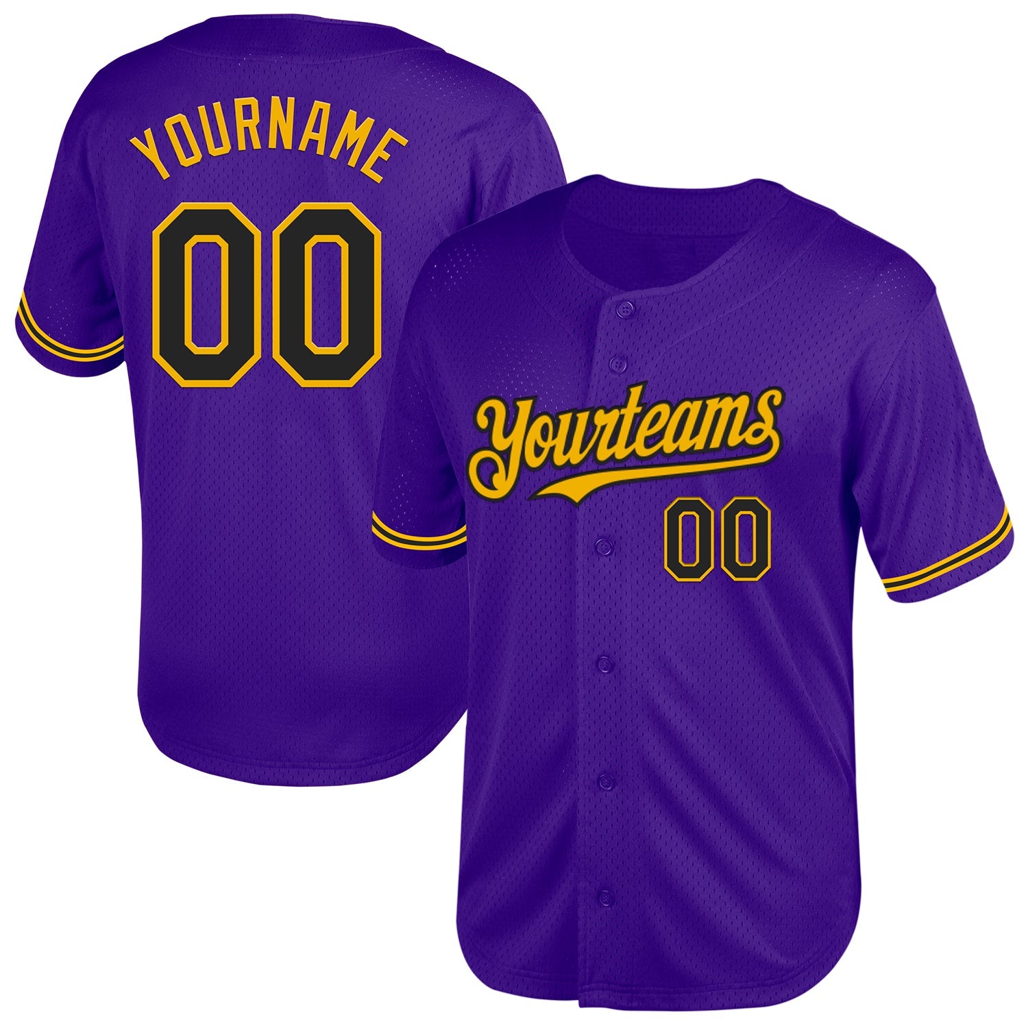 Custom Purple Black-Gold Mesh Authentic Throwback Baseball Jersey - Sky-Custom