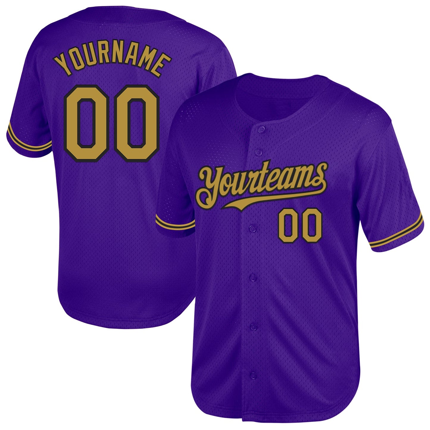 Custom Purple Old Gold-Black Mesh Authentic Throwback Baseball Jersey - Sky-Custom