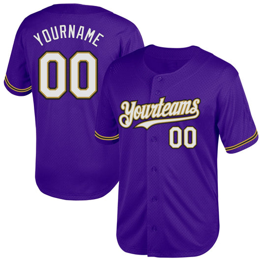 Custom Purple Old Gold-Black Mesh Authentic Throwback Baseball Jersey - Sky-Custom