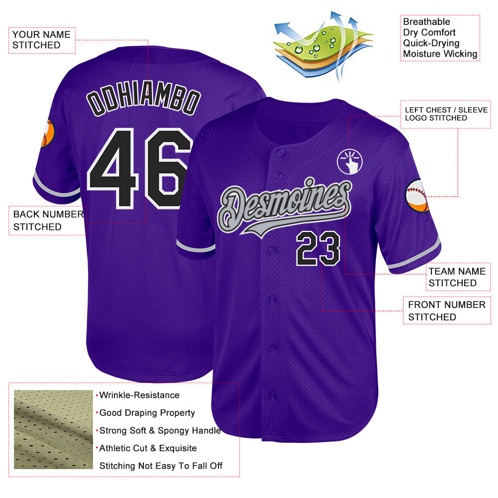 Custom Purple Black-Gray Mesh Authentic Throwback Baseball Jersey - Sky-Custom