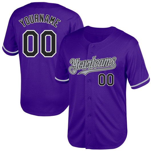 Custom Purple Black-Gray Mesh Authentic Throwback Baseball Jersey - Sky-Custom