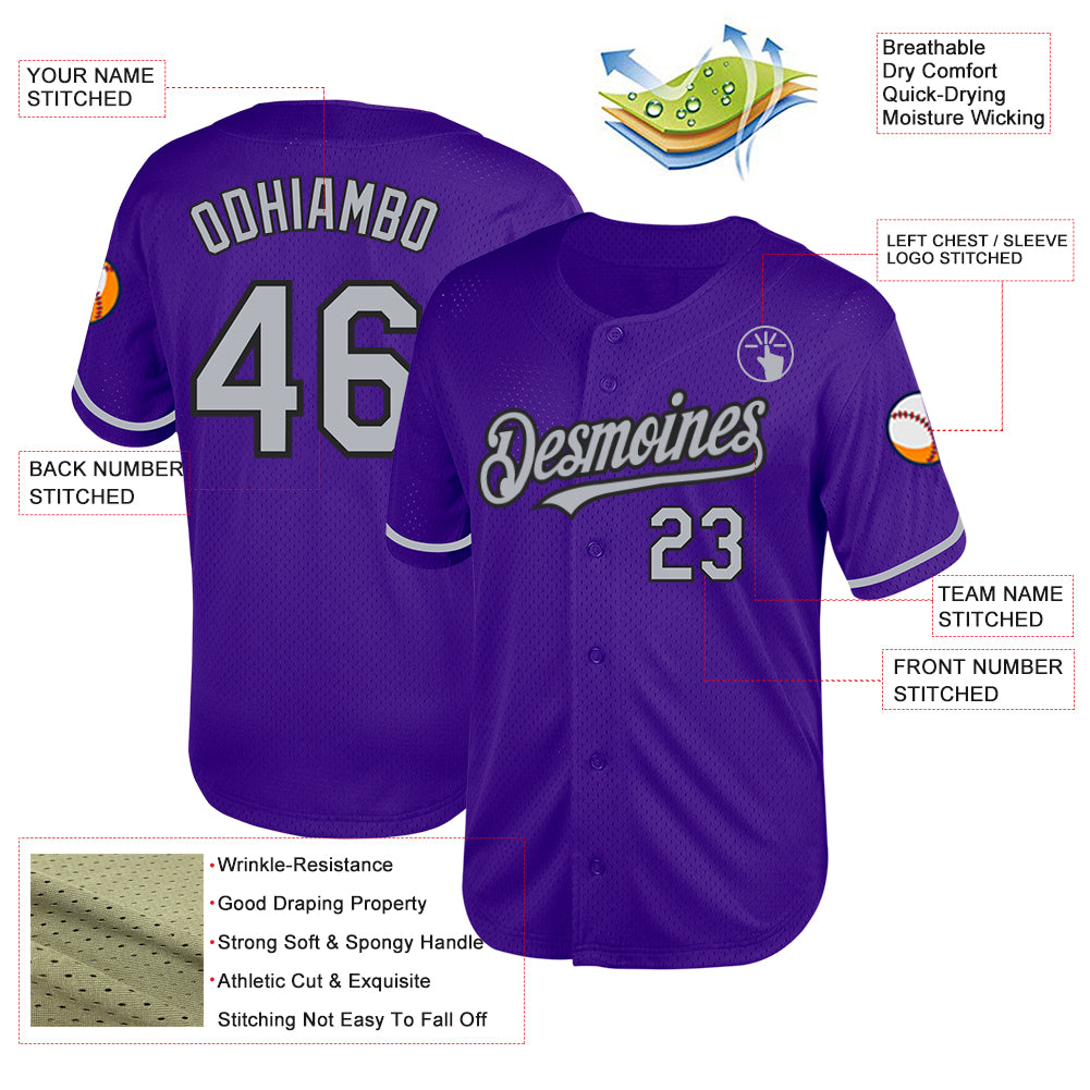 Custom Purple Gray-Black Mesh Authentic Throwback Baseball Jersey - Sky-Custom