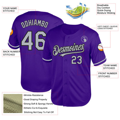 Custom Purple Gray-Black Mesh Authentic Throwback Baseball Jersey - Sky-Custom