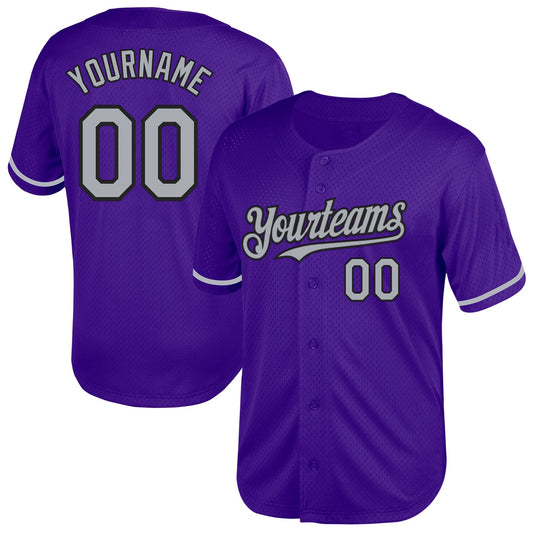 Custom Purple Gray-Black Mesh Authentic Throwback Baseball Jersey - Sky-Custom