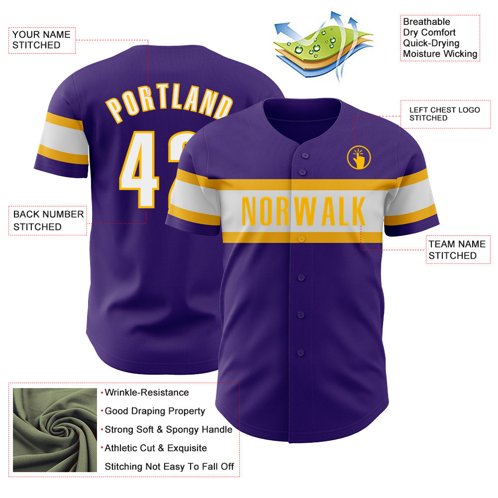 Custom Purple White-Gold Authentic Baseball Jersey - Sky-Custom