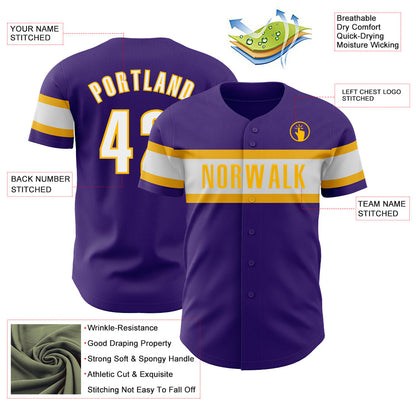 Custom Purple White-Gold Authentic Baseball Jersey - Sky-Custom