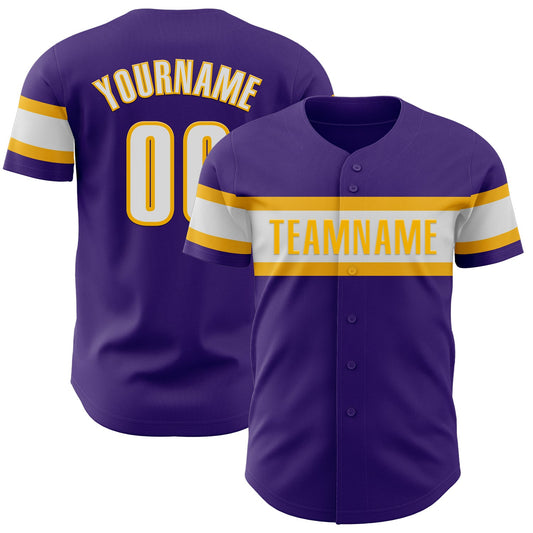 Custom Purple White-Gold Authentic Baseball Jersey - Sky-Custom