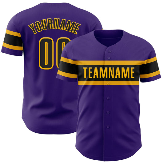 Custom Purple Black-Gold Authentic Baseball Jersey - Sky-Custom