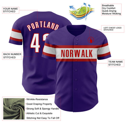 Custom Purple White-Red Authentic Baseball Jersey - Sky-Custom