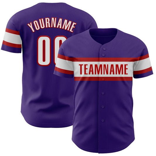 Custom Purple White-Red Authentic Baseball Jersey - Sky-Custom