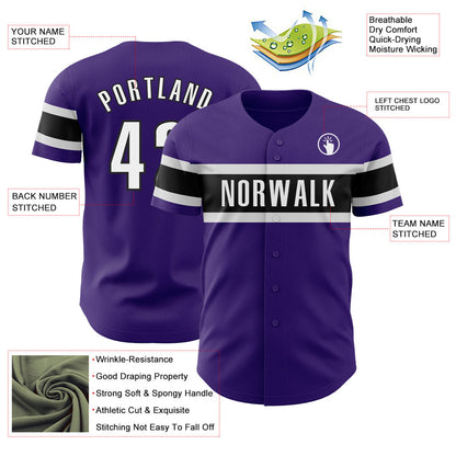 Custom Purple White-Black Authentic Baseball Jersey - Sky-Custom