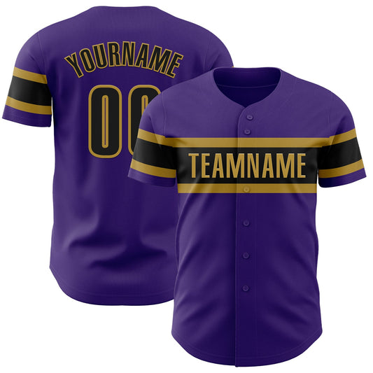 Custom Purple Black-Old Gold Authentic Baseball Jersey - Sky-Custom