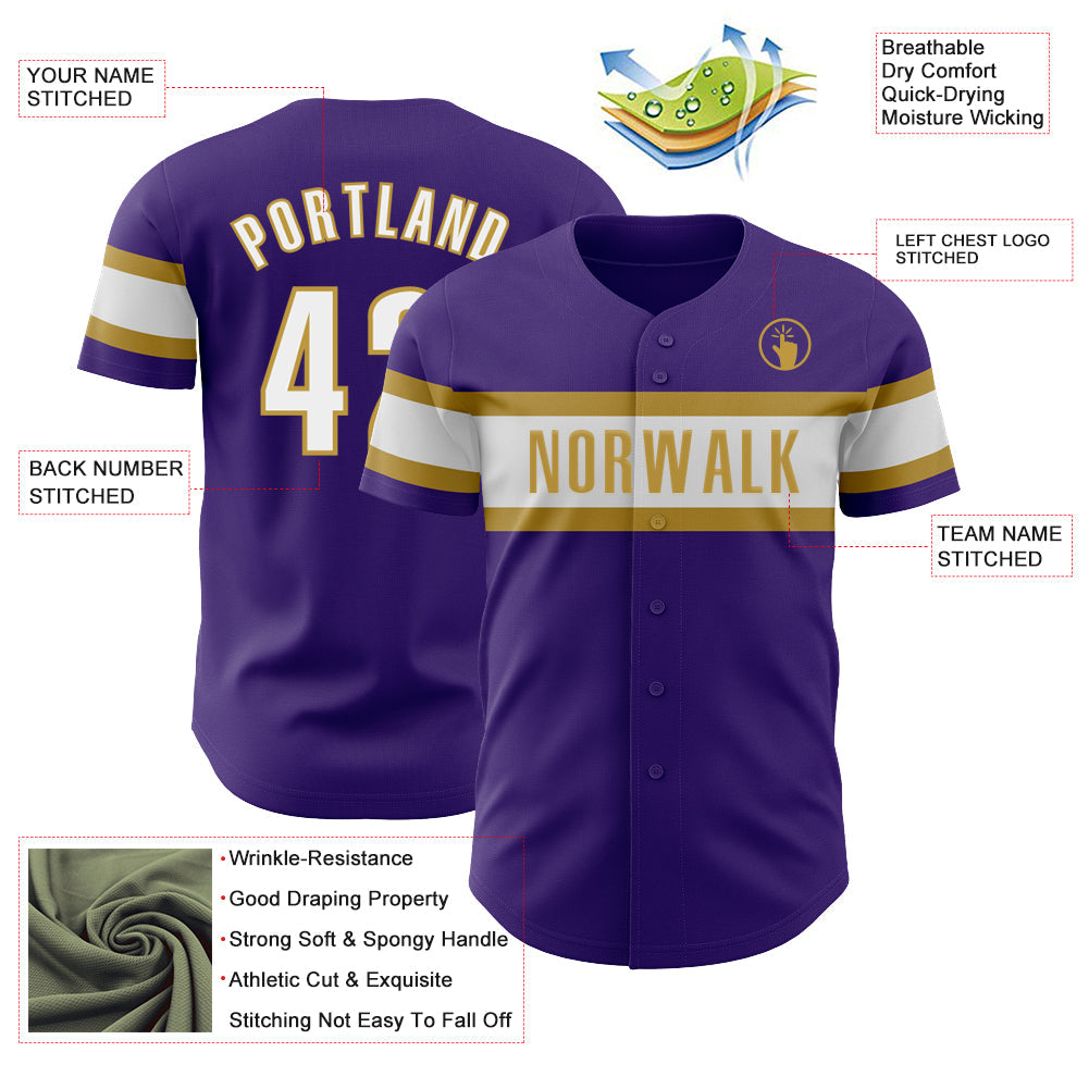 Custom Purple White-Old Gold Authentic Baseball Jersey - Sky-Custom