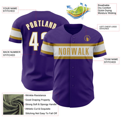 Custom Purple White-Old Gold Authentic Baseball Jersey - Sky-Custom