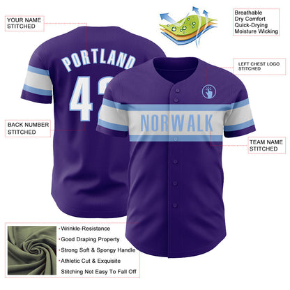 Custom Purple White-Light Blue Authentic Baseball Jersey - Sky-Custom