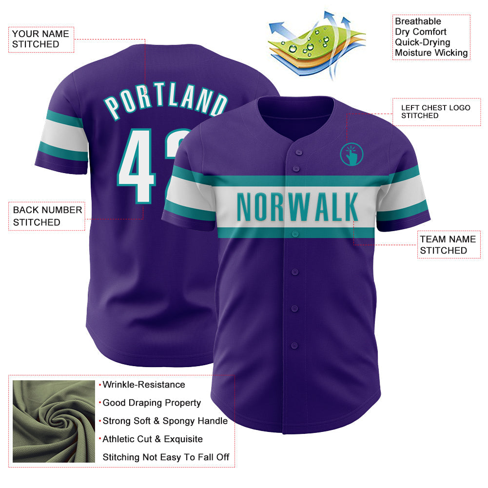 Custom Purple White-Teal Authentic Baseball Jersey - Sky-Custom