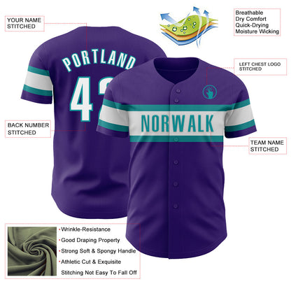 Custom Purple White-Teal Authentic Baseball Jersey - Sky-Custom