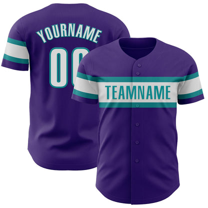 Custom Purple White-Teal Authentic Baseball Jersey - Sky-Custom