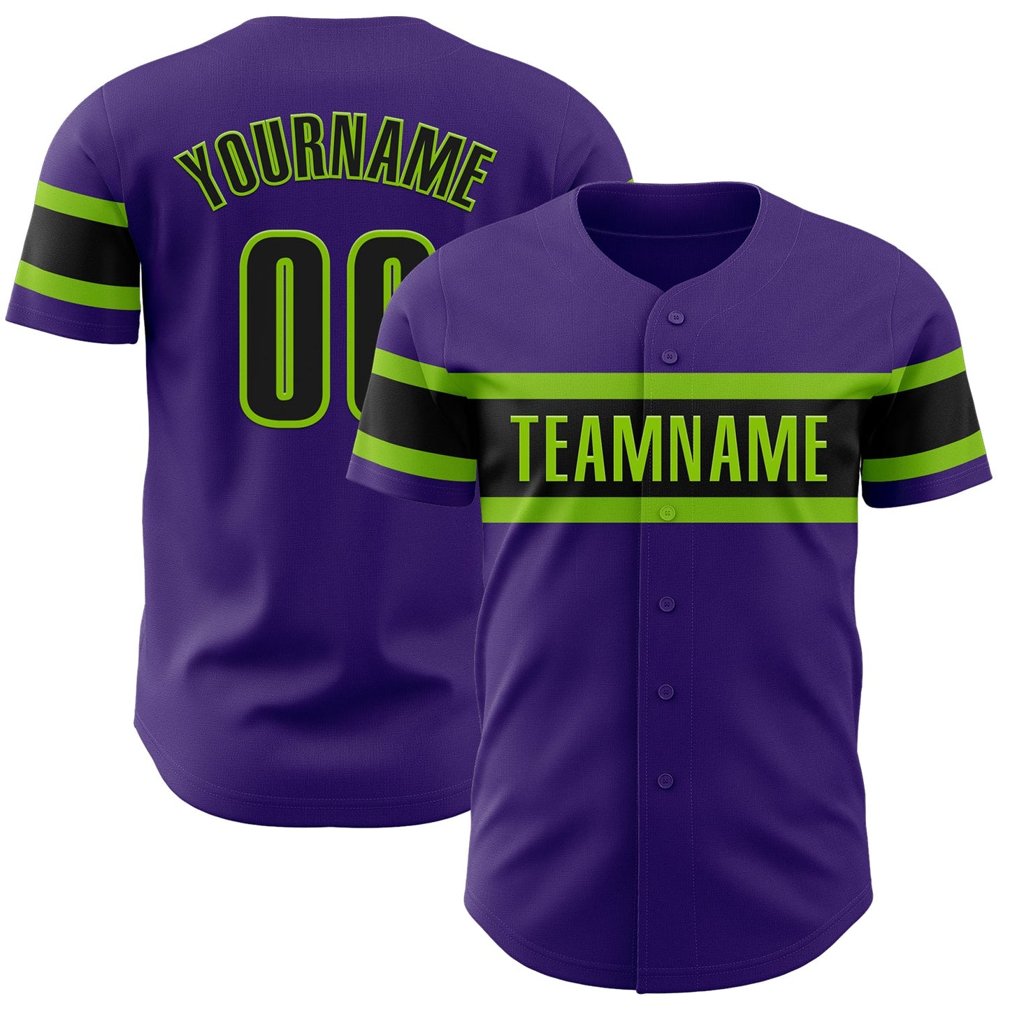 Custom Purple Black-Neon Green Authentic Baseball Jersey - Sky-Custom
