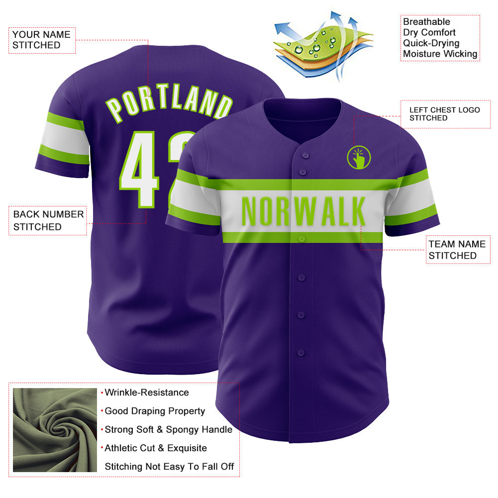 Custom Purple White-Neon Green Authentic Baseball Jersey - Sky-Custom