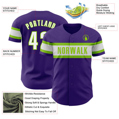 Custom Purple White-Neon Green Authentic Baseball Jersey - Sky-Custom