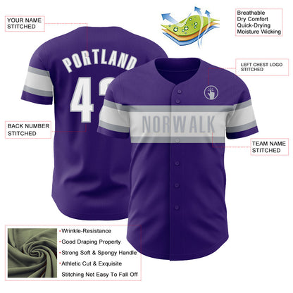 Custom Purple White-Gray Authentic Baseball Jersey - Sky-Custom