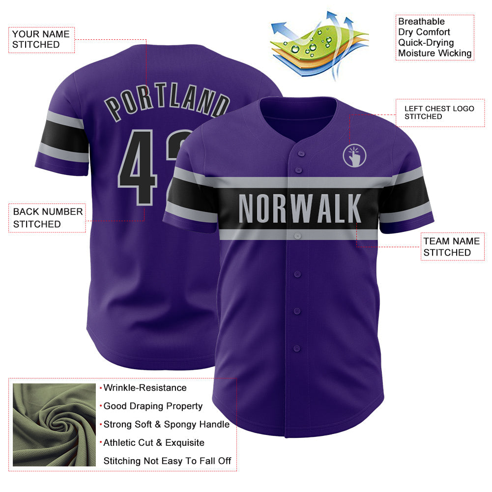 Custom Purple Black-Gray Authentic Baseball Jersey - Sky-Custom