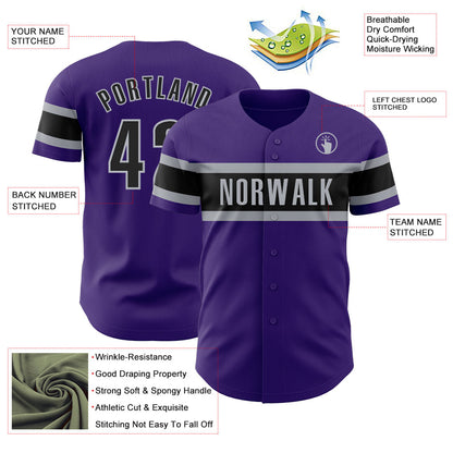 Custom Purple Black-Gray Authentic Baseball Jersey - Sky-Custom