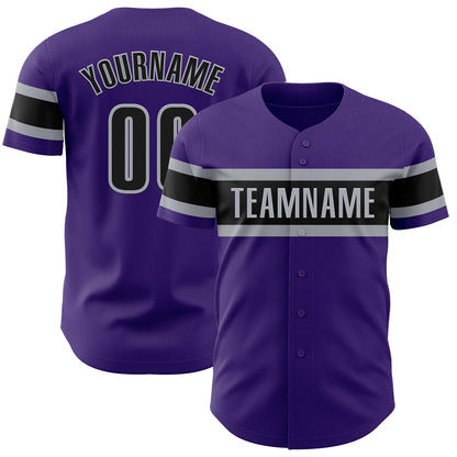 Custom Purple Black-Gray Authentic Baseball Jersey - Sky-Custom
