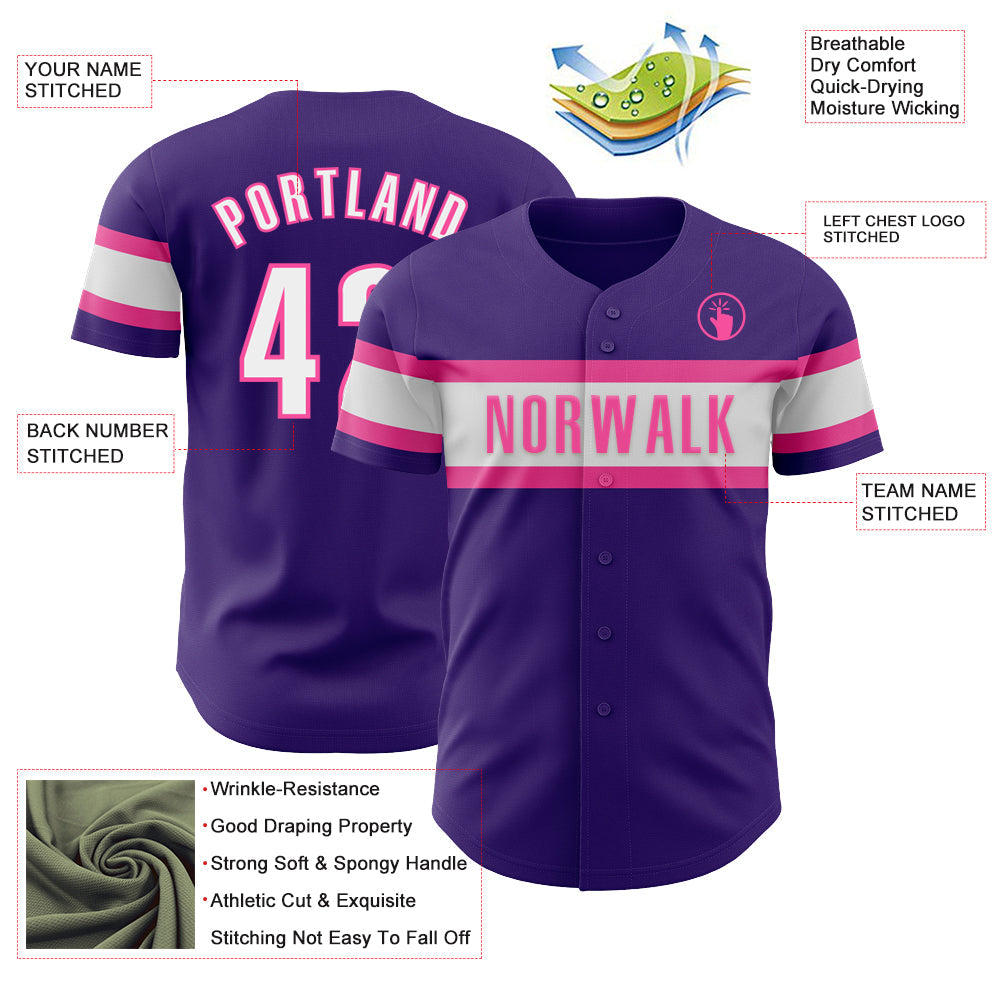 Custom Purple White-Pink Authentic Baseball Jersey - Sky-Custom
