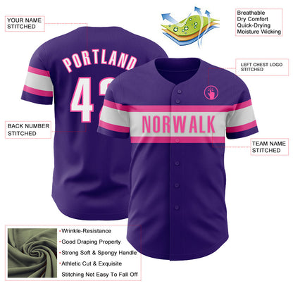 Custom Purple White-Pink Authentic Baseball Jersey - Sky-Custom