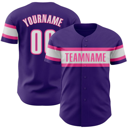Custom Purple White-Pink Authentic Baseball Jersey - Sky-Custom