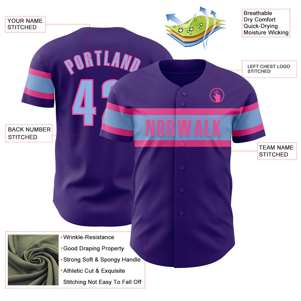 Custom Purple Light Blue-Pink Authentic Baseball Jersey - Sky-Custom