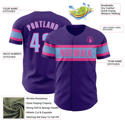 Custom Purple Light Blue-Pink Authentic Baseball Jersey - Sky-Custom