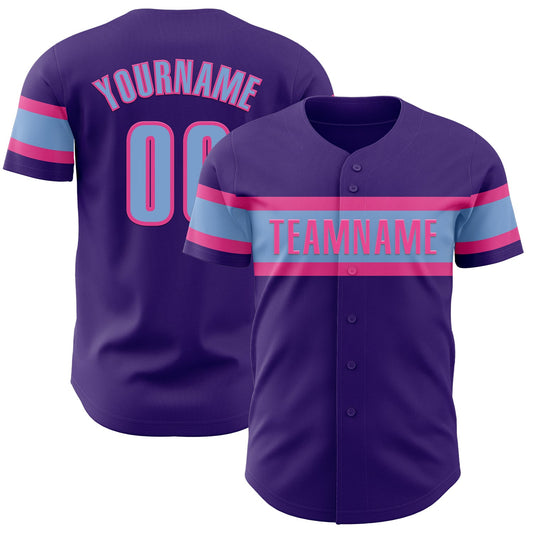 Custom Purple Light Blue-Pink Authentic Baseball Jersey - Sky-Custom