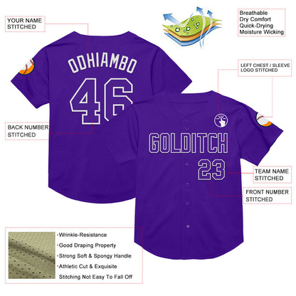 Custom Purple White Mesh Authentic Throwback Baseball Jersey - Sky-Custom