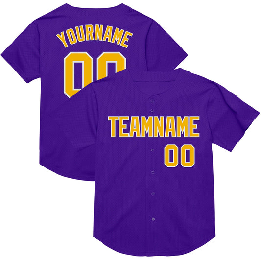 Custom Purple Gold-White Mesh Authentic Throwback Baseball Jersey - Sky-Custom