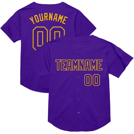 Custom Purple Gold Mesh Authentic Throwback Baseball Jersey - Sky-Custom