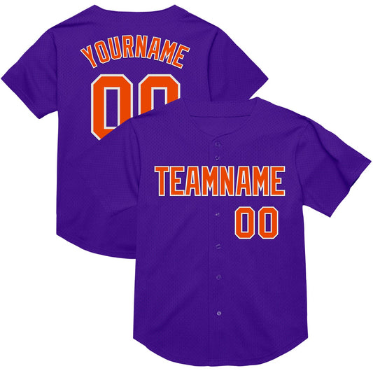 Custom Purple Orange-White Mesh Authentic Throwback Baseball Jersey - Sky-Custom