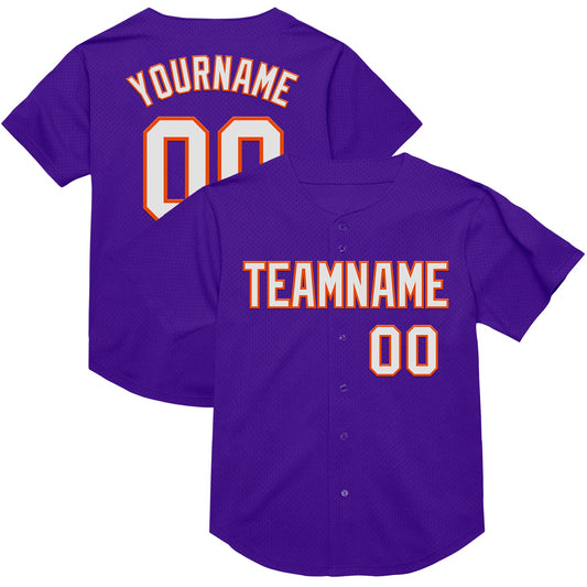 Custom Purple White-Orange Mesh Authentic Throwback Baseball Jersey - Sky-Custom