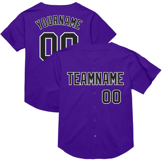 Custom Purple Black-White Mesh Authentic Throwback Baseball Jersey - Sky-Custom