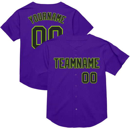 Custom Purple Black-Neon Green Mesh Authentic Throwback Baseball Jersey - Sky-Custom
