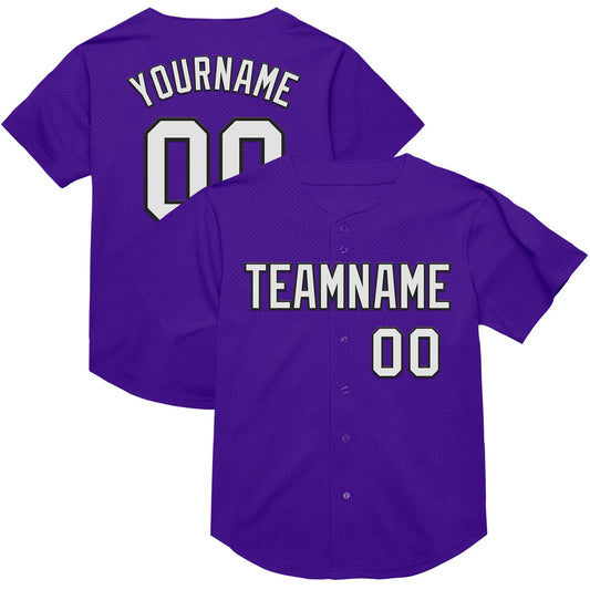 Custom Purple White-Black Mesh Authentic Throwback Baseball Jersey - Sky-Custom
